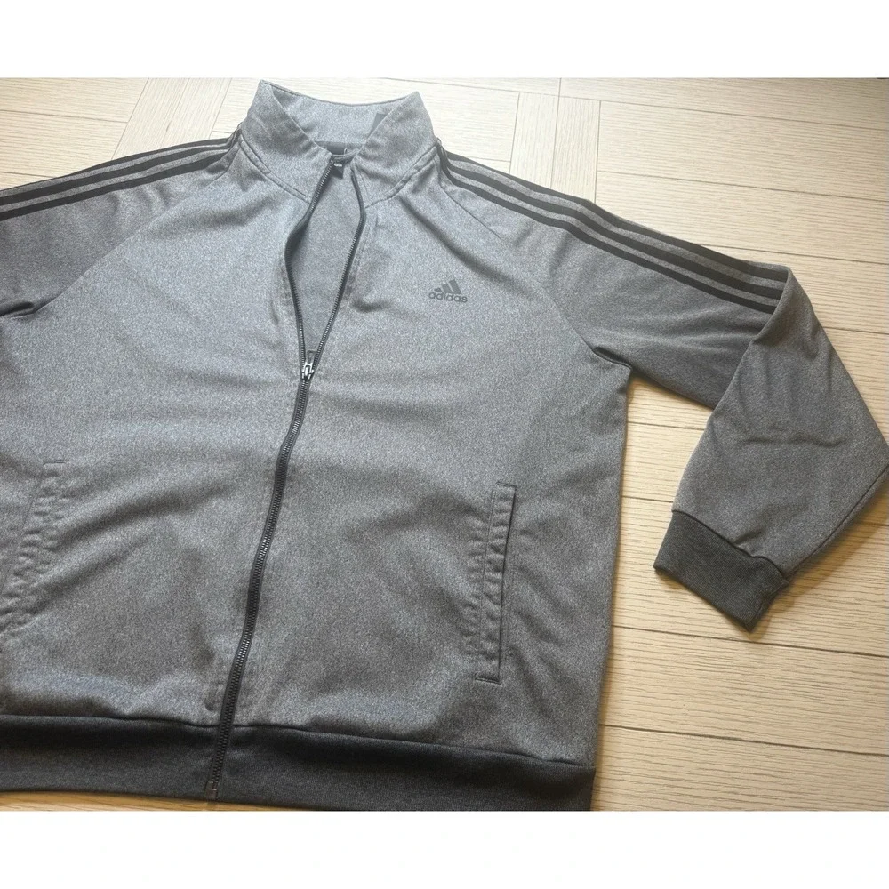 Adidas Mens Long Sleeve Stripe Full Zip Track Jacket Heather Gray/black‎ Sz XL